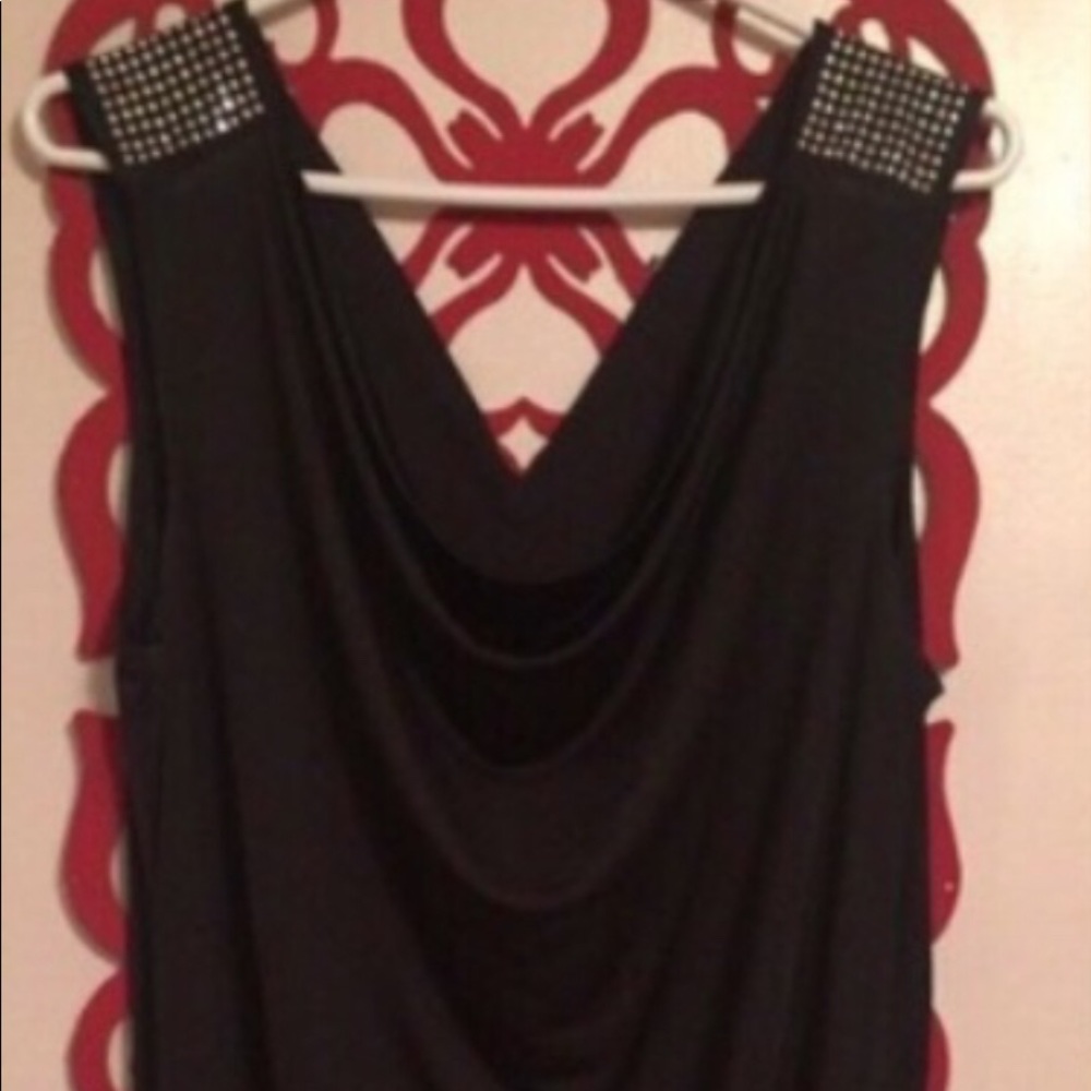 Chic Black Draped Top with Studded Shoulders
